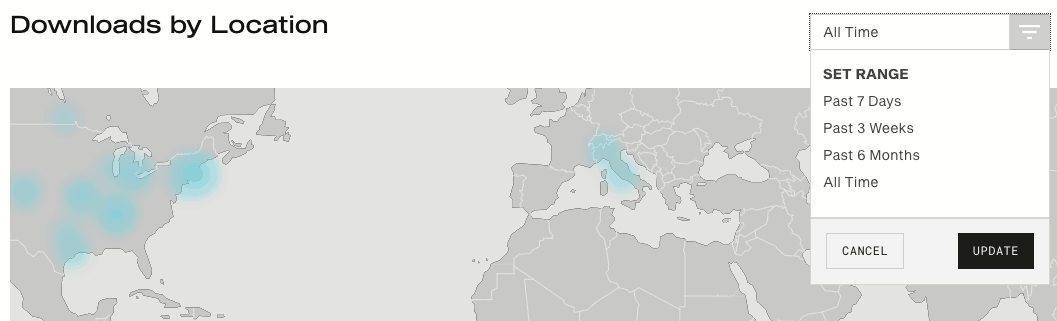 Simplecast downloads by location map