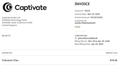 Captivate invoice