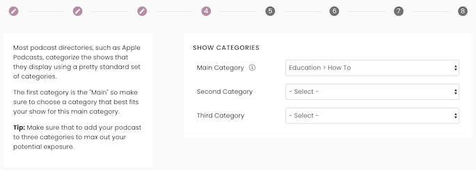 Captivate New Podcast Step 4: Categories