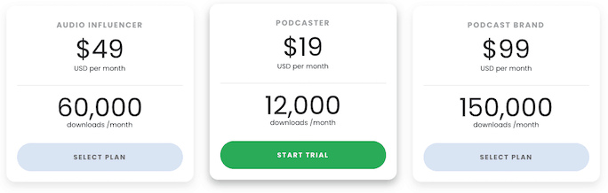 Captivate pricing table